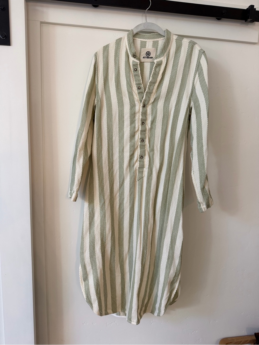 ATTERSEE Green & Cream Striped Caftan Tunic Dress